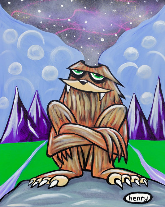 Sasquatch Contemplating the Universe - Framed Canvas Print