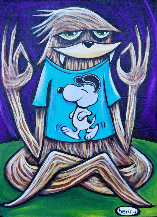 Sasquatch in Snoopy Shirt - Framed Canvas Print