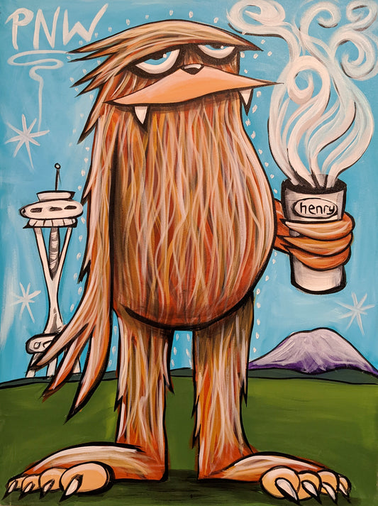 Sasquatch with Coffee in Seattle - Poster