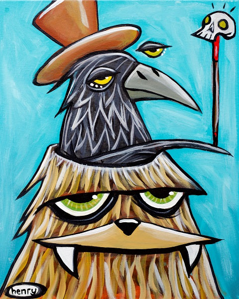 Sasquatch with Crow in Head - Framed Canvas Print