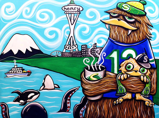 Seattle Sports Teams Canvas Giclee Print Featuring Original Art by Seattle Mural Artist Ryan Henry Ward