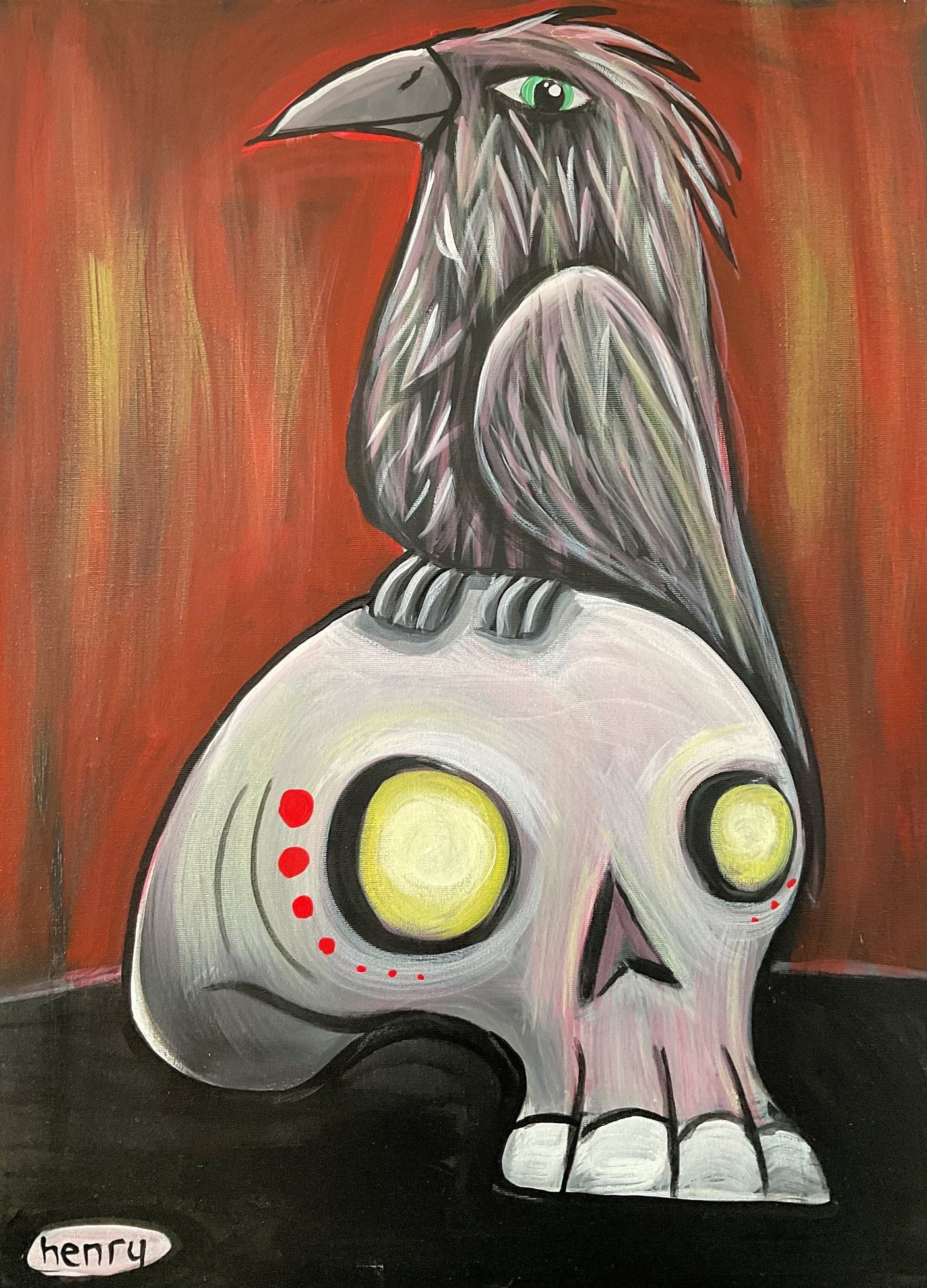 Raven on a Skull - Mounted Framed Poster