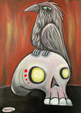 Raven on a Skull - Mounted Framed Poster