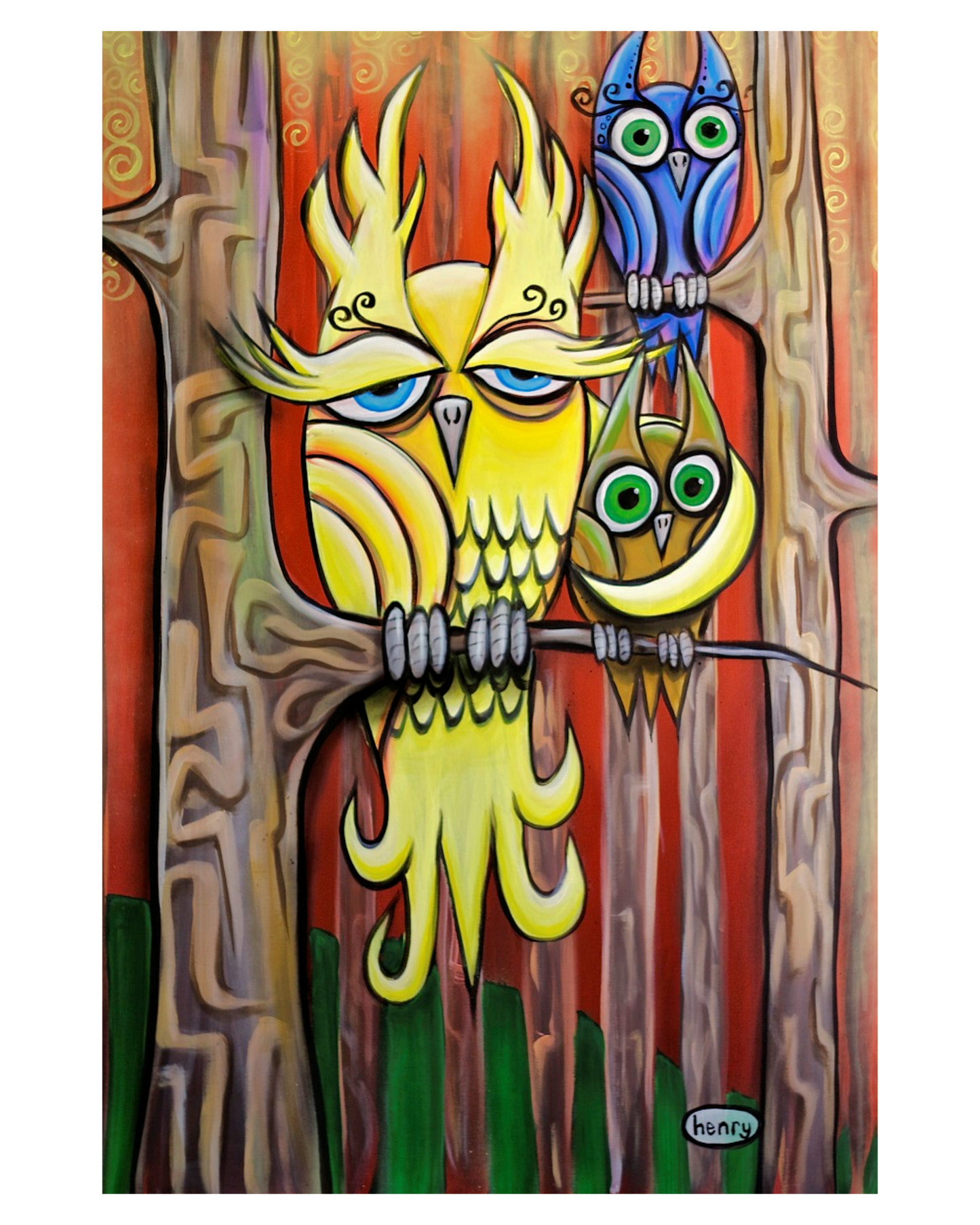 Three Owls - Framed Canvas Print