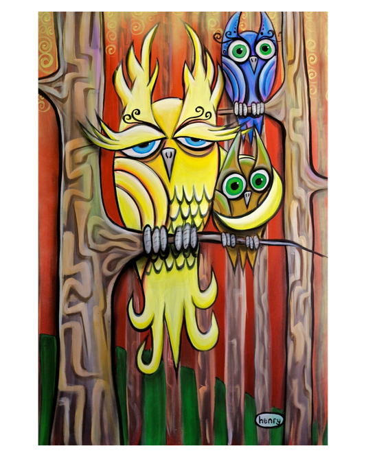 Three Owls - Framed Canvas Print