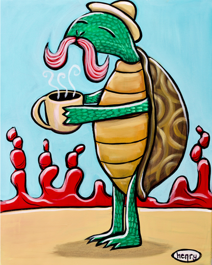 Turtle with Coffee - Canvas Print