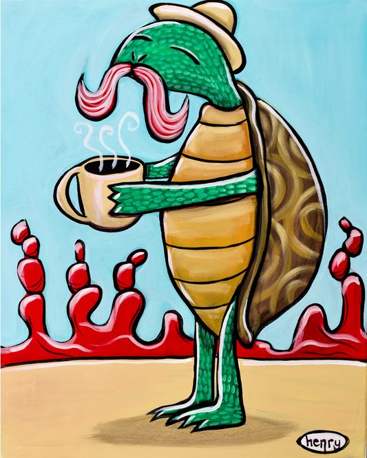 Turtle with Coffee - Poster