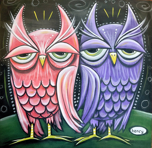 Two Sleepy Owls - Framed Canvas Print