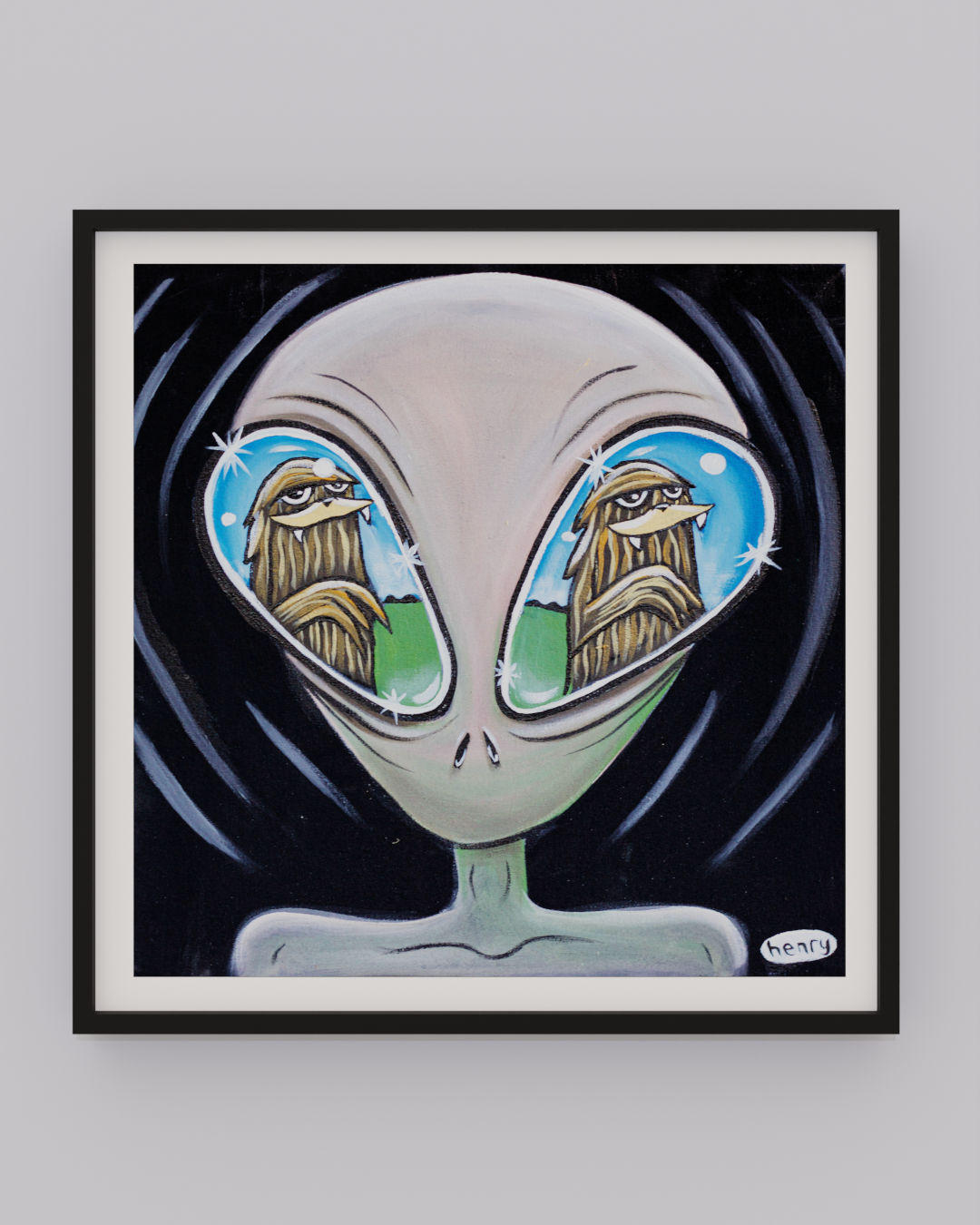 Alien Eyeing Sasquatch - Print