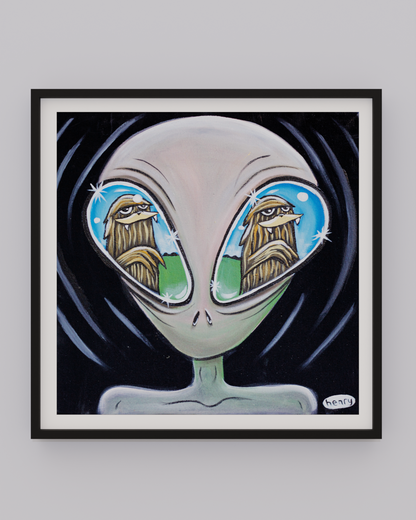 Alien Eyeing Sasquatch - Print
