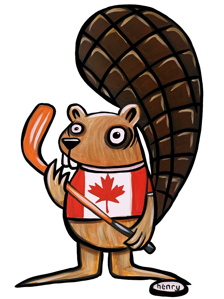 Canadian Beaver Canvas Giclee Print Featuring Original Art by Seattle Mural Artist Ryan Henry Ward