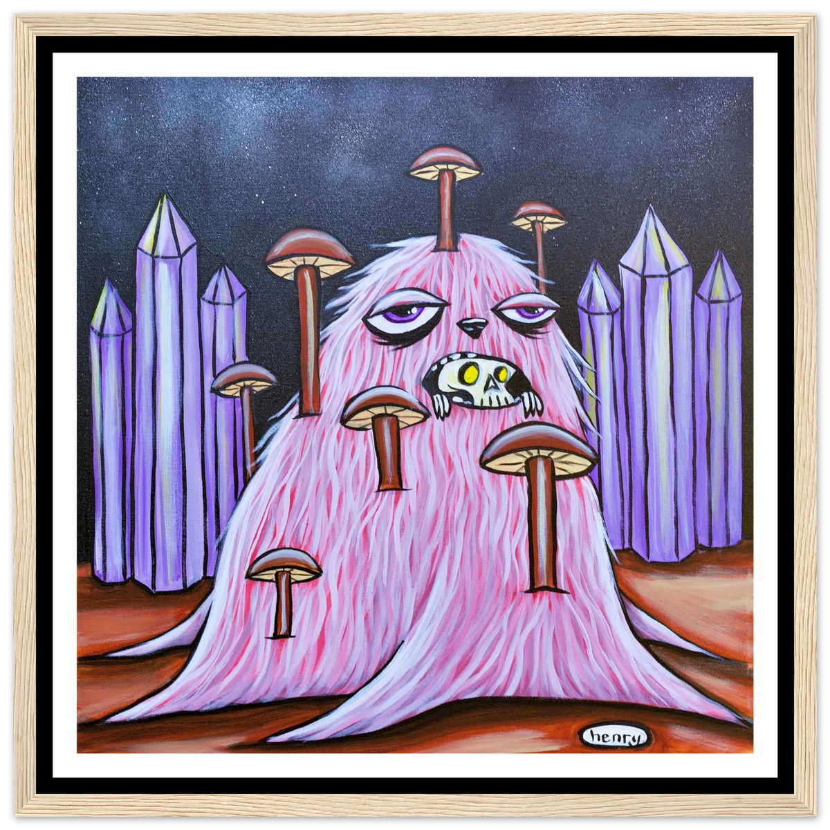 Framed Poster - Mushroom Monster Wall Art, Durable Pine Frame