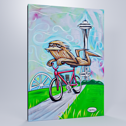 Sasquatch Riding Bike in Seattle (Canvas)