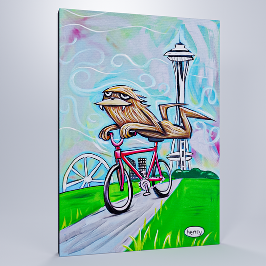 Sasquatch Riding Bike in Seattle (Canvas)