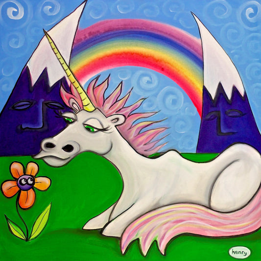 Unicorn Under the Rainbow - Framed Canvas Print