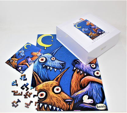 Wolves and Moon 326 Piece Geometric Puzzle Featuring the Art of Henry