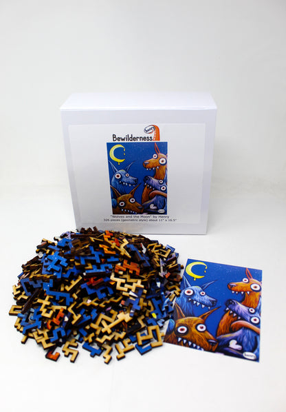 Wolves and Moon 326 Piece Geometric Puzzle Featuring the Art of Henry