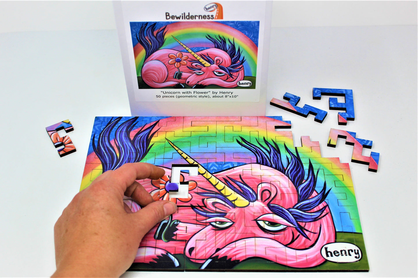Unicorn with Flower 50 Piece Geometric Puzzle Featuring the Art of Henry