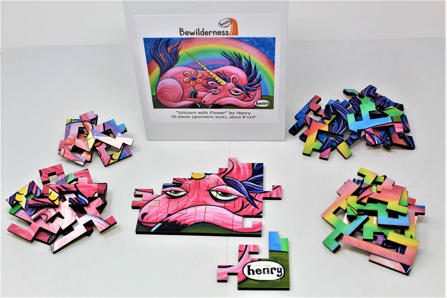 Unicorn with Flower 50 Piece Geometric Puzzle Featuring the Art of Henry