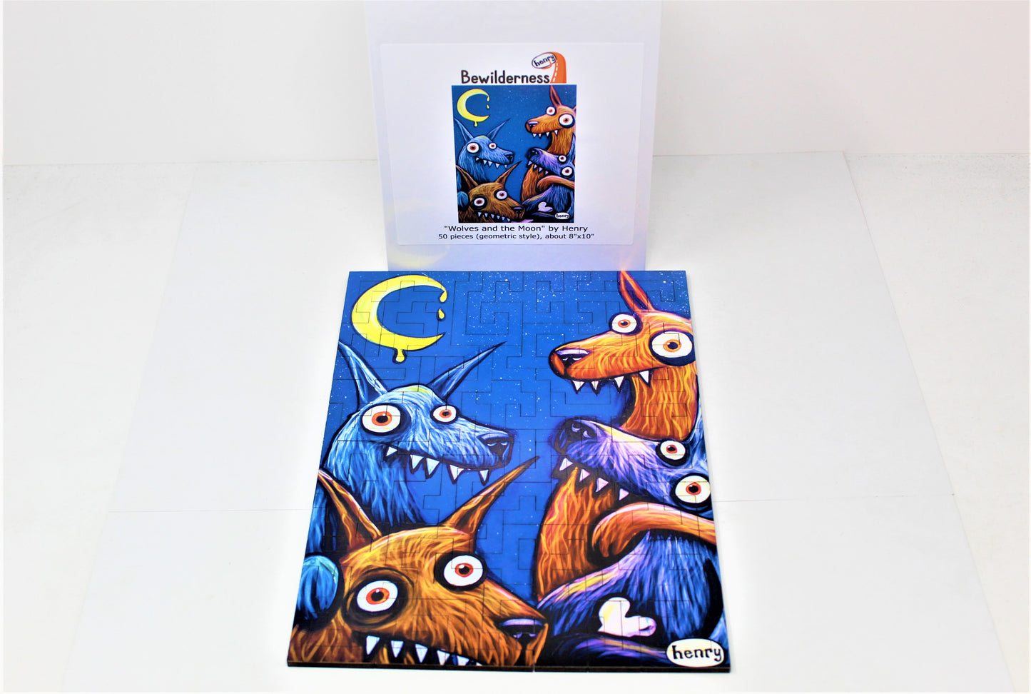 Wolves and Moon 50 Piece Geometric Puzzle Featuring the Art of Henry