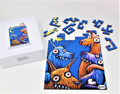 Wolves and Moon 50 Piece Geometric Puzzle Featuring the Art of Henry