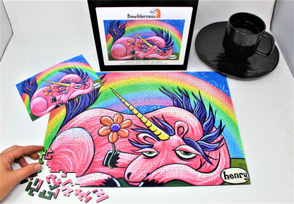 Unicorn with Flower 326 Piece Geometric Puzzle Featuring the Art of Henry