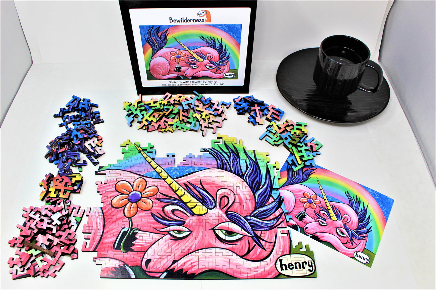 Unicorn with Flower 326 Piece Geometric Puzzle Featuring the Art of Henry