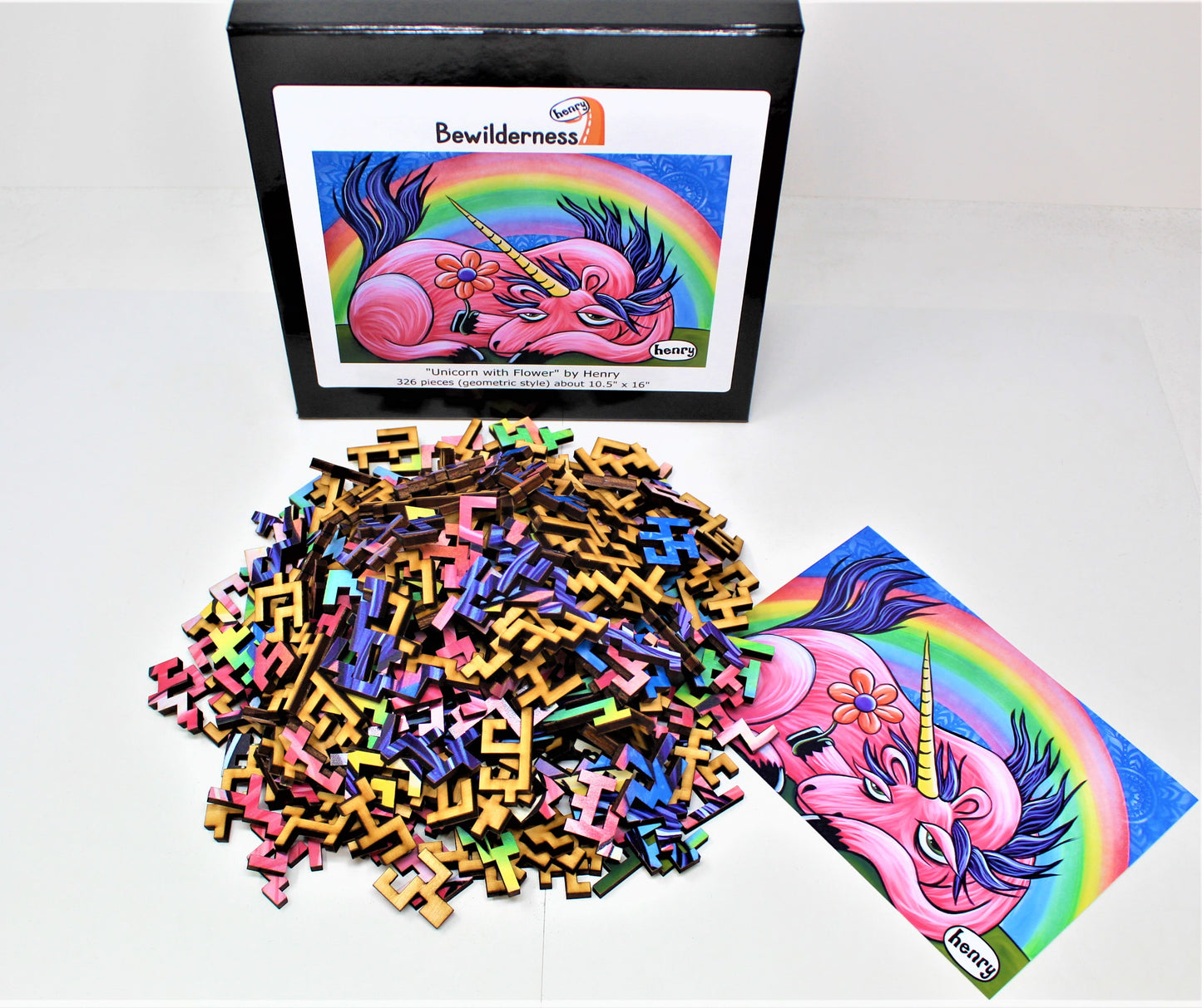 Unicorn with Flower 326 Piece Geometric Puzzle Featuring the Art of Henry