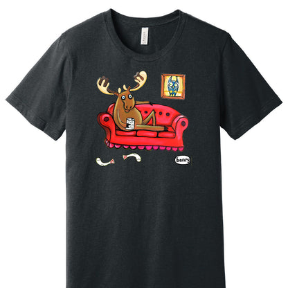 Moose on the Couch Unisex Black T-Shirt | Wearable Art by Seattle Mural Artist Ryan "Henry" Ward