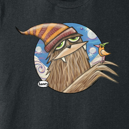 Sasquatch in Hat with Bird Unisex T-Shirt | Wearable Art by Seattle Mural Artist Ryan "Henry" Ward