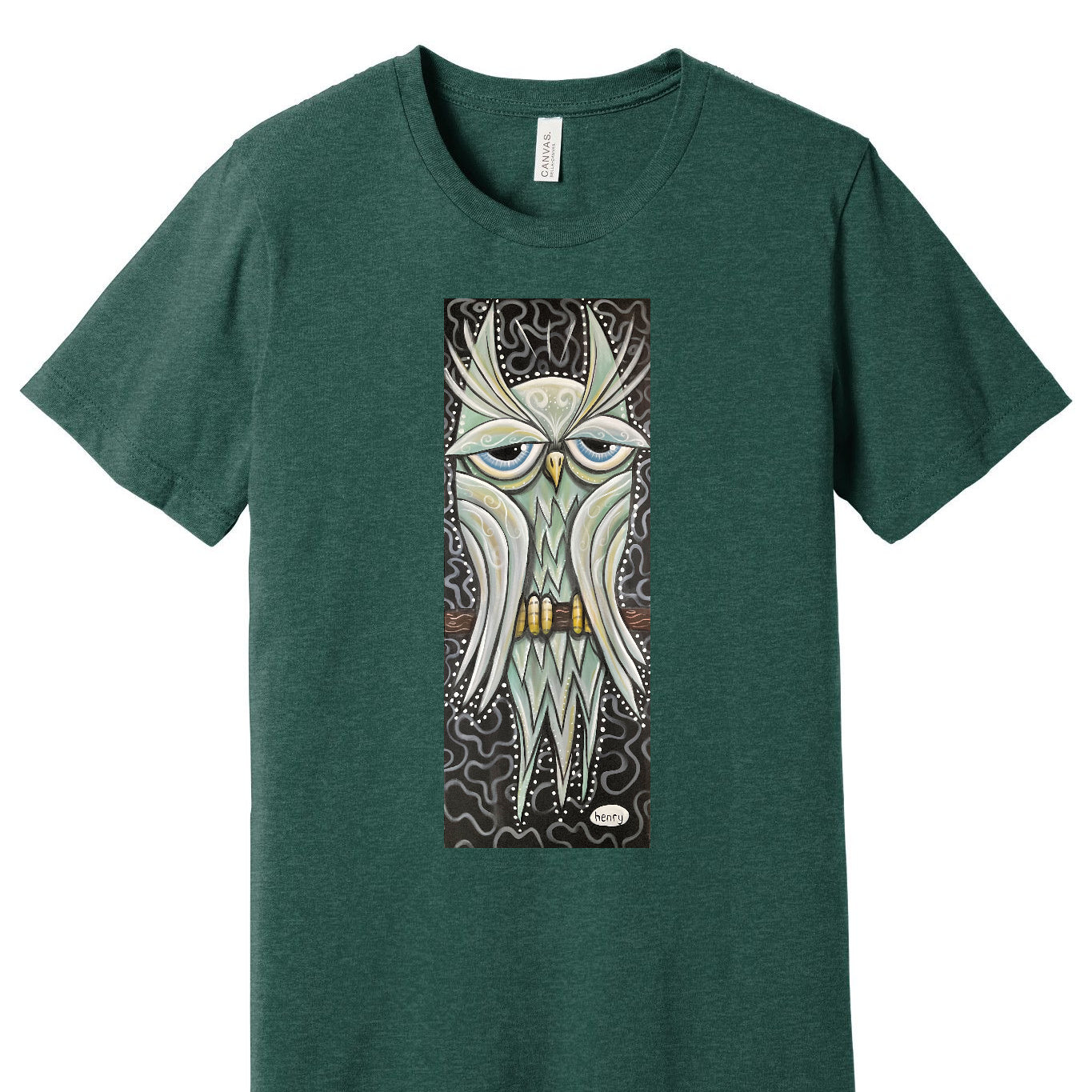 Green Owl Unisex T-Shirt | Wearable Art by Seattle Mural Artist Ryan "Henry" Ward