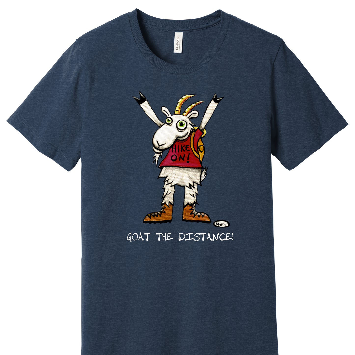 Goat the Distance Adult Unisex Heathered Navy T-Shirt | Wearable Art by Seattle Mural Artist Ryan "Henry" Ward