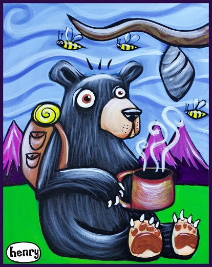 Bear with Coffee and Bees Sticker - Art of Henry
