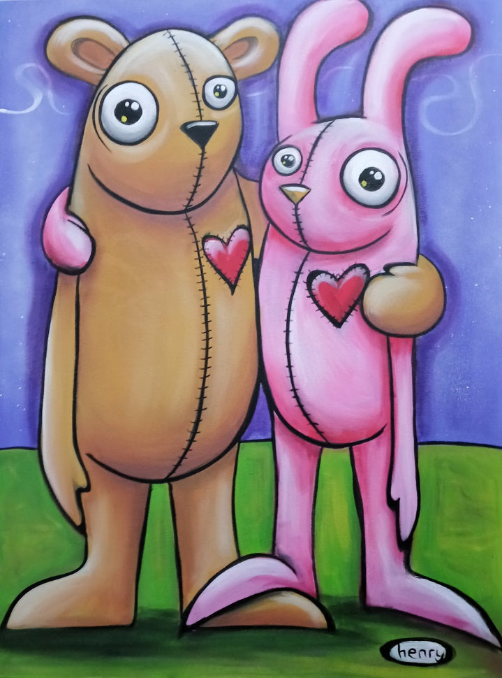 Bear and Bunny Friends Canvas Giclee Print Featuring Original Art by Seattle Mural Artist Ryan Henry Ward
