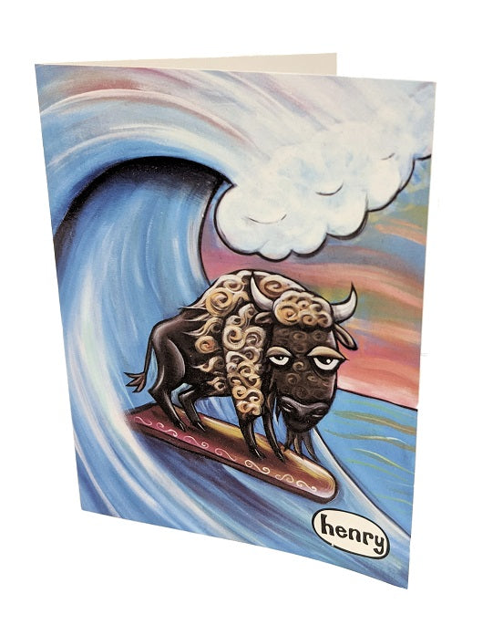 Buffalo Surfing Note Card - Art of Henry