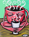 Coffee Drinking Coffee Canvas Giclee Print Featuring Original Art by Seattle Mural Artist Ryan Henry Ward