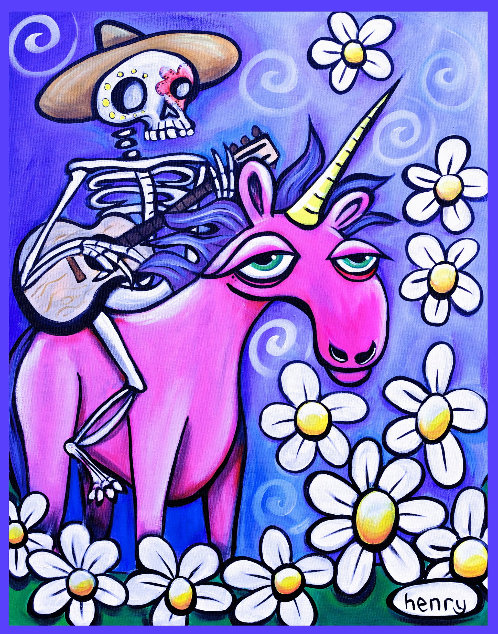 Skeleton Cowboy on a Unicorn Sticker - Art of Henry