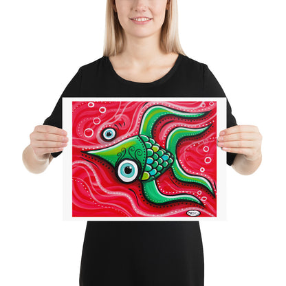 Fish in Red Sea Giclee Print Art Poster for wall decor features Original Painting by Seattle Mural Artist Henry