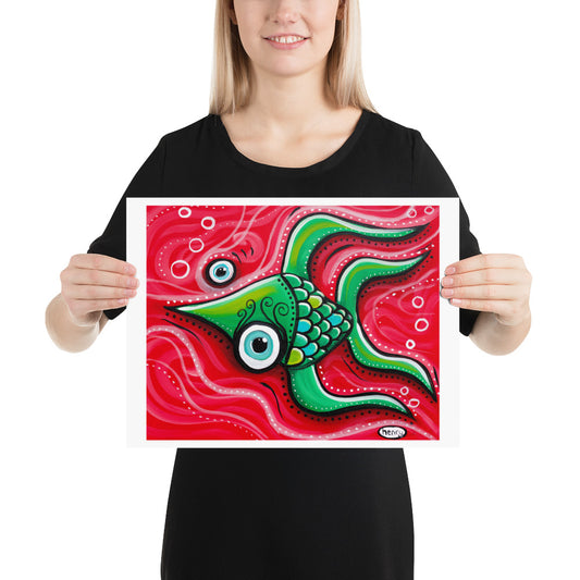 Fish in Red Sea Giclee Print Art Poster for wall decor features Original Painting by Seattle Mural Artist Henry