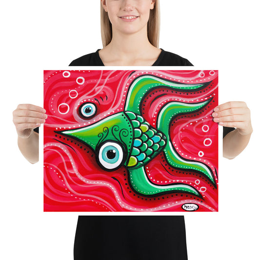Fish in Red Sea Giclee Print Art Poster for wall decor features Original Painting by Seattle Mural Artist Henry