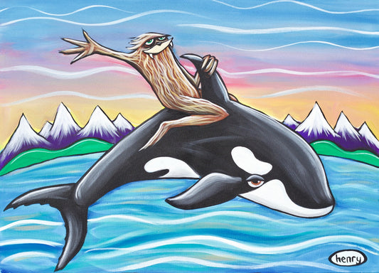 Sasquatch Riding an Orca Canvas Print - Art of Henry