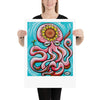 Octopus with Sunflower (LIMITED EDITION) hand-signed, numbered Giclee Print Art Poster for Wall Decor features Original Painting by Seattle Mural Artist Henry