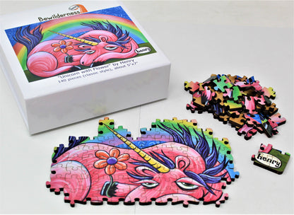 Unicorn with Flower 140 Piece Classic Puzzle Featuring the Art of Henry