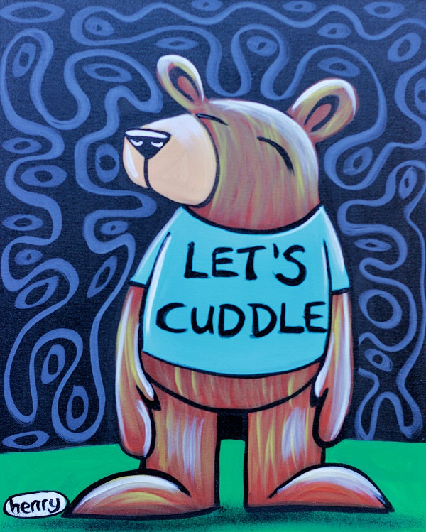 Lets Cuddle Bear Canvas Giclee Print Featuring Original Art by Seattle Mural Artist Ryan Henry Ward