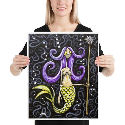 Mermaid with Crystal Staff Giclee Print Art Poster for Wall Decor features Original Painting by Seattle Mural Artist Henry