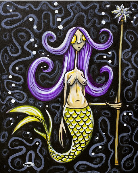 Mermaid with Crystal Staff Canvas Giclee Print Featuring Original Art by Seattle Mural Artist Ryan Henry Ward