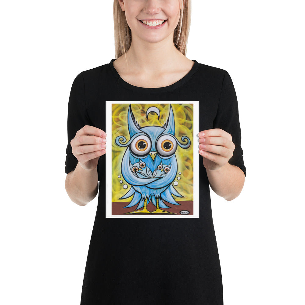 Momma Owl Giclée Print Art Poster for wall décor features Original Painting by Seattle Mural Artist Henry