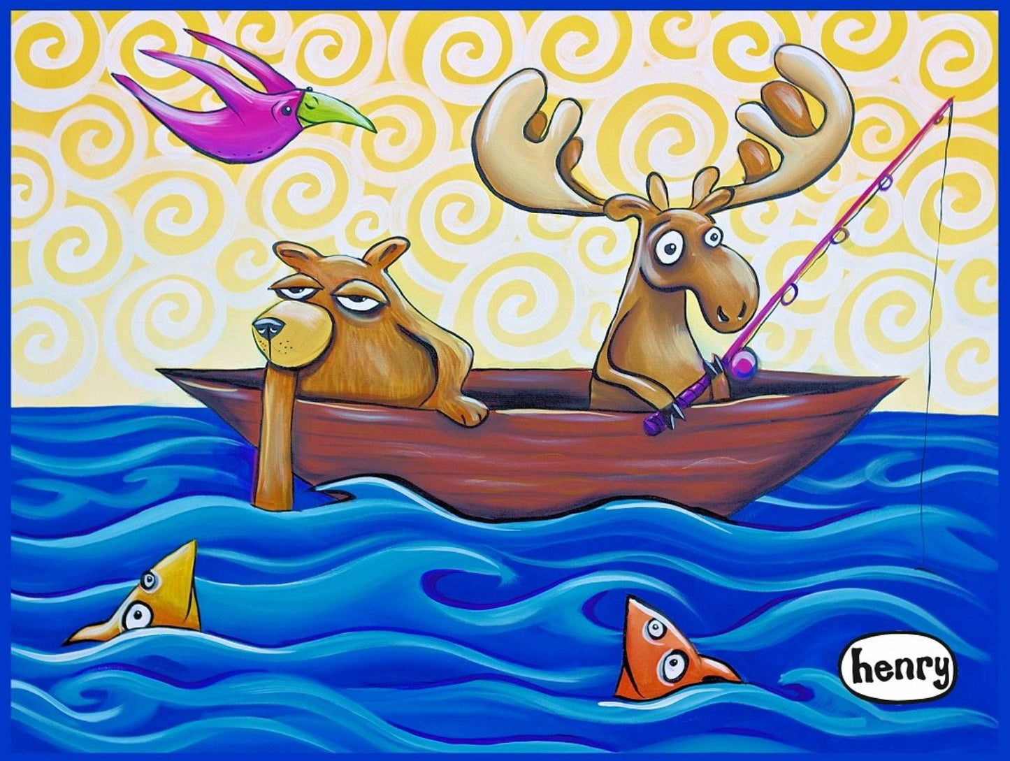 Moose and Bear Fishing Sticker - Art of Henry
