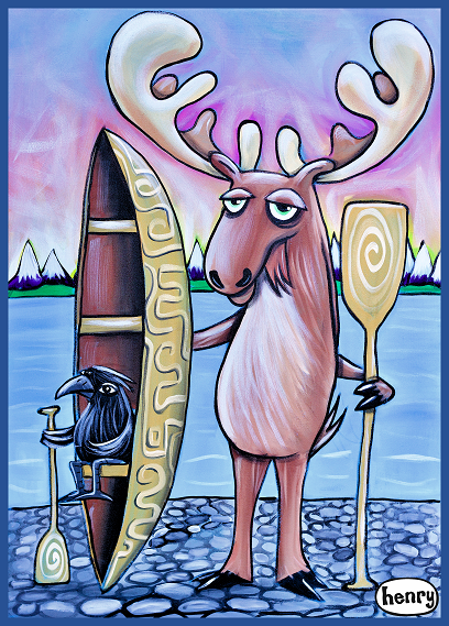 Moose and Raven Canoe Sticker - Art of Henry