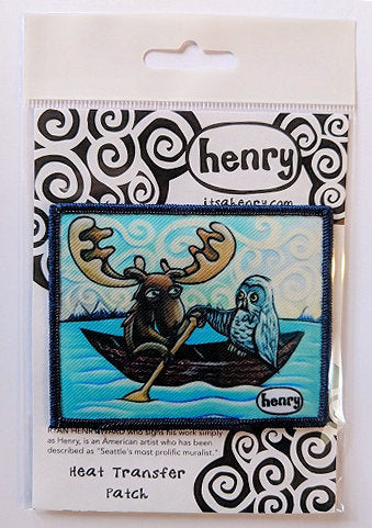 Moose and Owl in Canoe Patch - Art of Henry